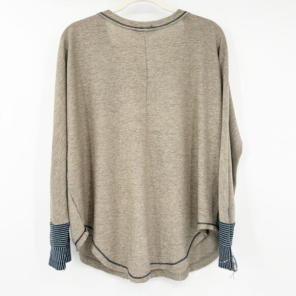 Addie Womens Fall Lagenlook Oversized Striped Lace Crochet Cuff Top Size S Tan - Picture 7 of 7